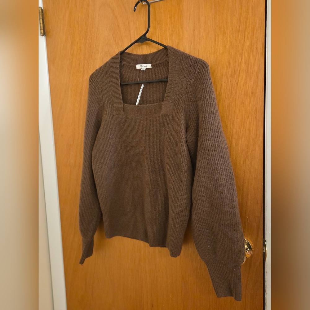 Madewell Brown Square Neck Sweater Soft Knit